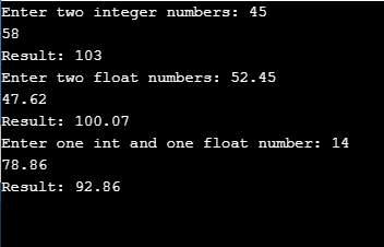 addition of two numbers in c++