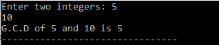 gcd program  in c