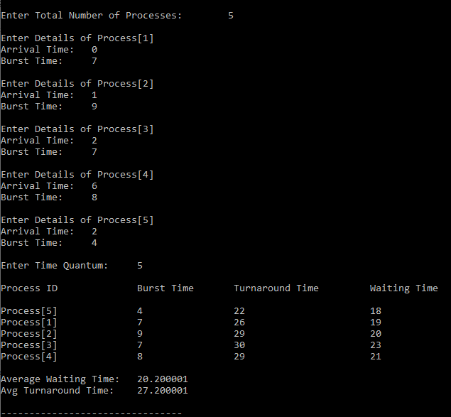 round robin program in c