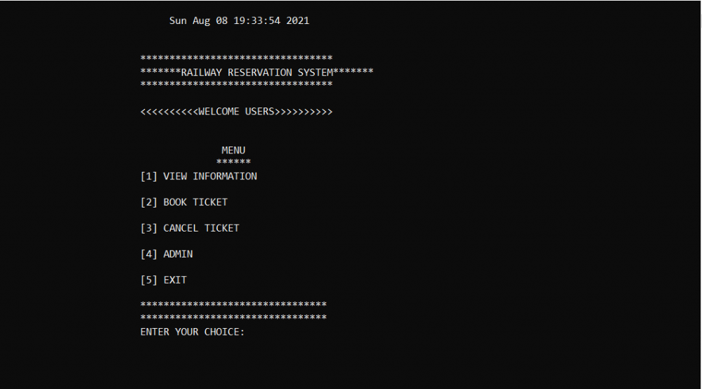 railway reservation system project in c++