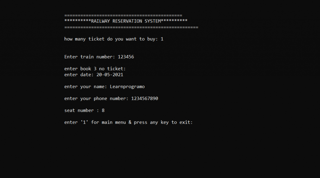 railway reservation system project in c++