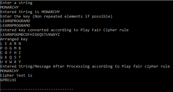 playfair cipher output