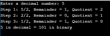 program to convert decimal to binary in c++