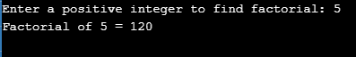 factorial program in c++