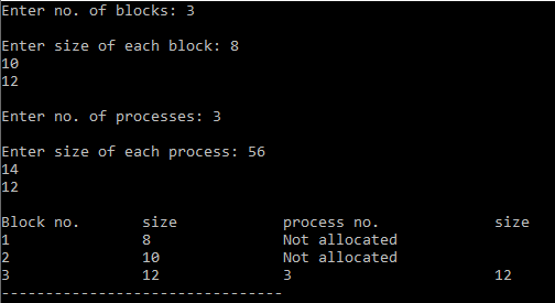 first fit program in c