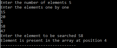 linear search program in c
