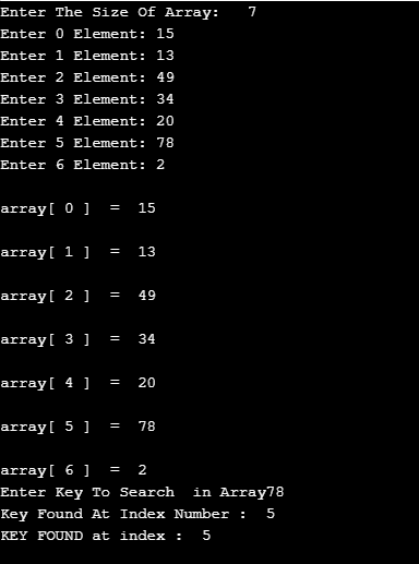 linear search program in c++