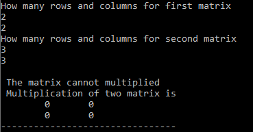 c program for matrix multiplication