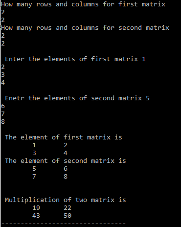 c program for matrix multiplication