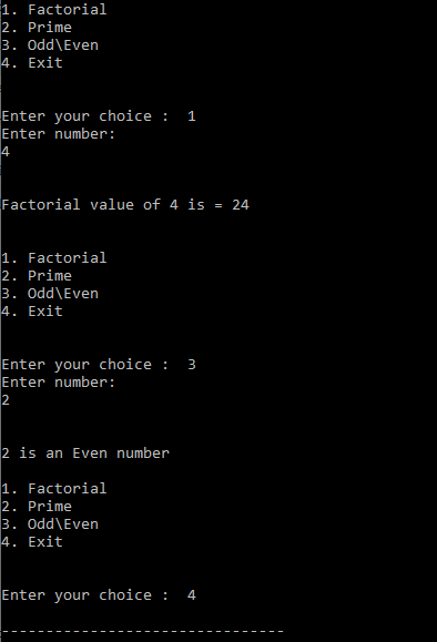 menu driven program in c