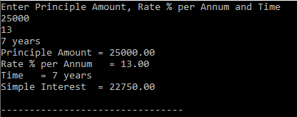 simple interest program in c