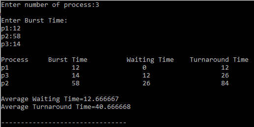 sjf program in c