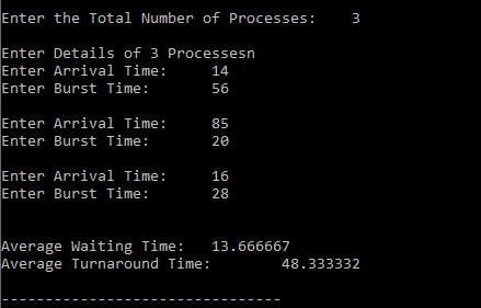 non preemptive sjf scheduling program in c