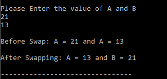 c program to swap two numbers without using third variable