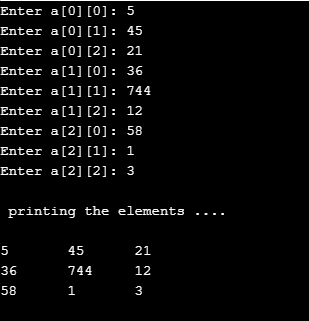 two dimensional array in c