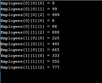 multidimensional array in c