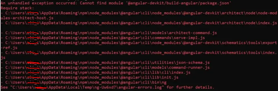could not find module @angular-devkit/build-angular/package.json