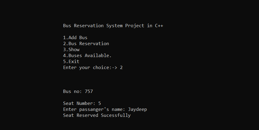 seat reservation project in c++