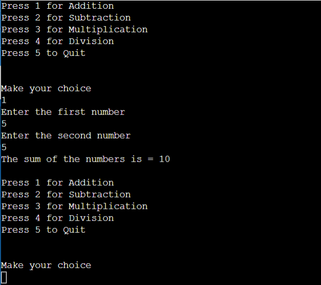 menu driven program in java using switch case