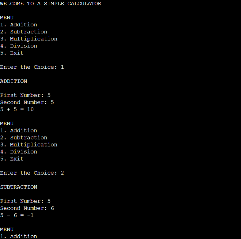 menu driven program using while loop in python